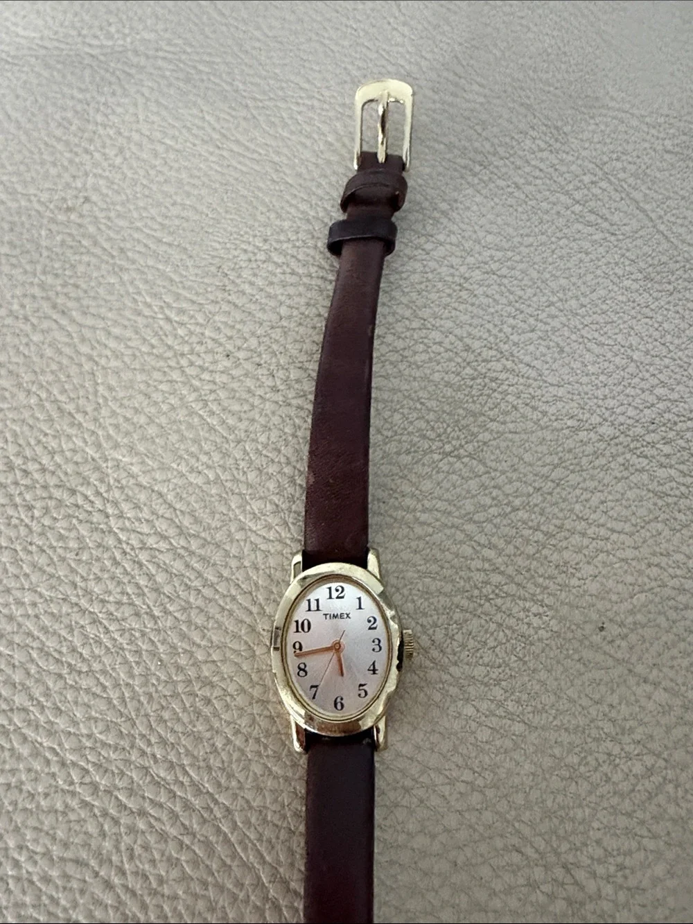 Timex Women's Gold-Tone Case with Dark Brown Leather Strap Watch